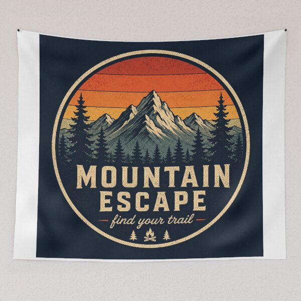 Item preview, Mountain Escape Vintage Outdoor Adventure Badge designed and sold by InkWanderStudio.