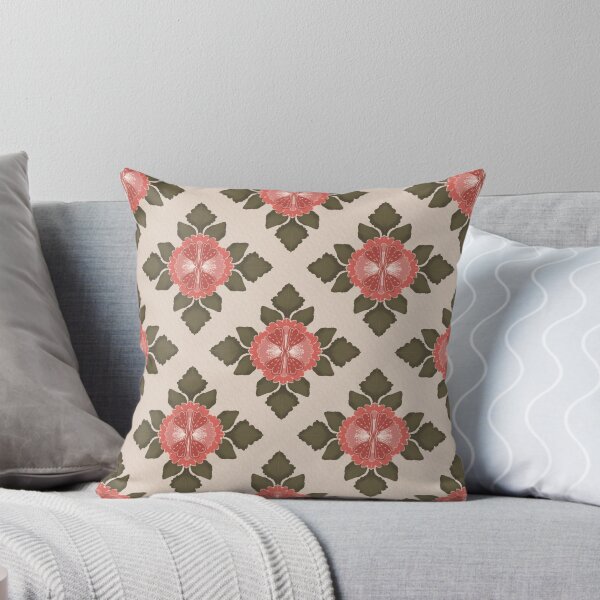 Item preview, Vintage Coral Floral Medallion Pattern with Olive Green Botanical Leaves designed and sold by Almanzart.