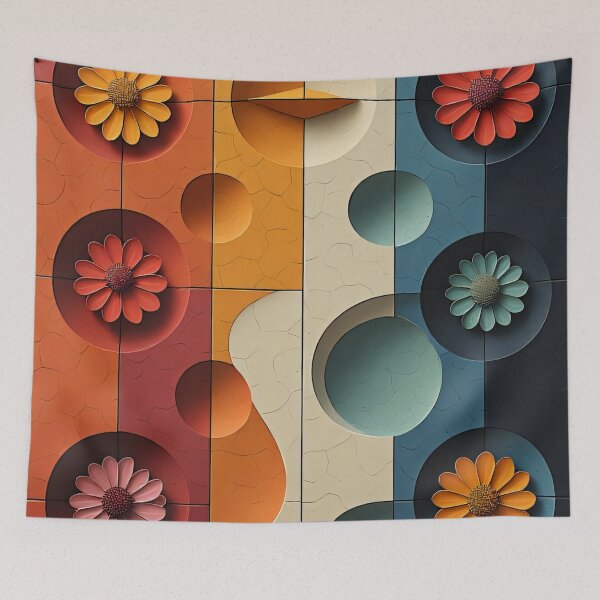 Item preview, Flowers made from circular shapes in retro colors designed and sold by Mianku | Für das Leben.