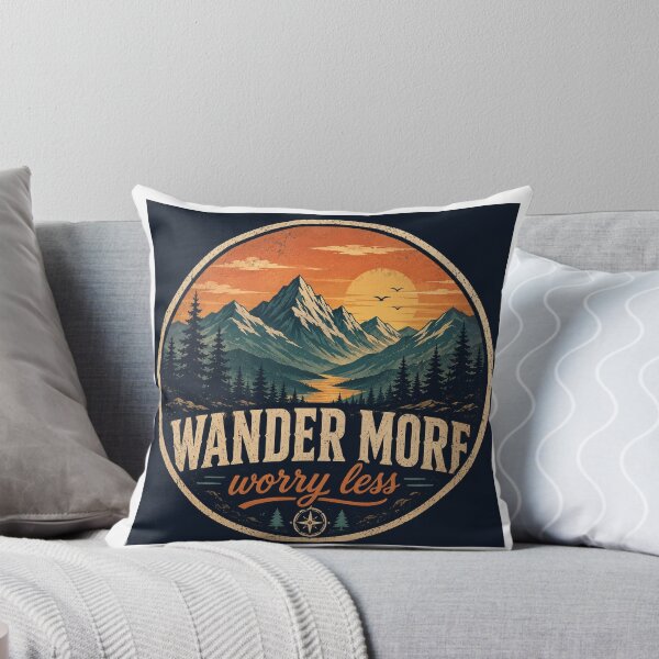 Item preview, Wander More Worry Less Retro Mountain Design designed and sold by InkWanderStudio.