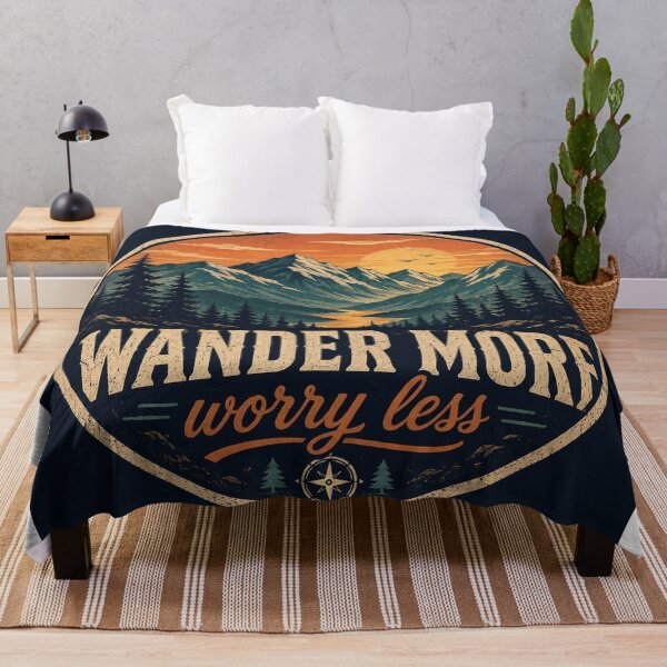 Item preview, Wander More Worry Less Retro Mountain Design designed and sold by InkWanderStudio.
