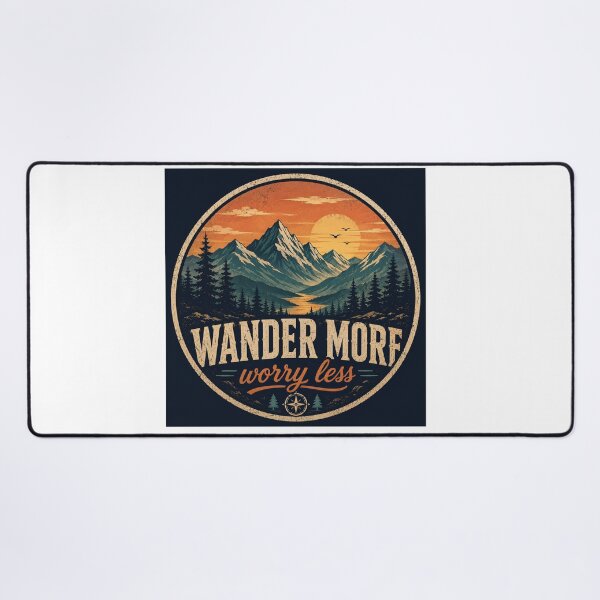 Item preview, Wander More Worry Less Retro Mountain Design designed and sold by InkWanderStudio.