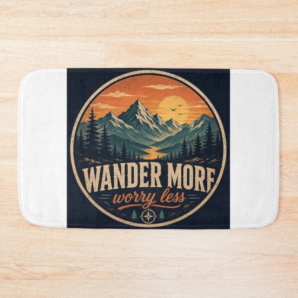 Item preview, Wander More Worry Less Retro Mountain Design designed and sold by InkWanderStudio.