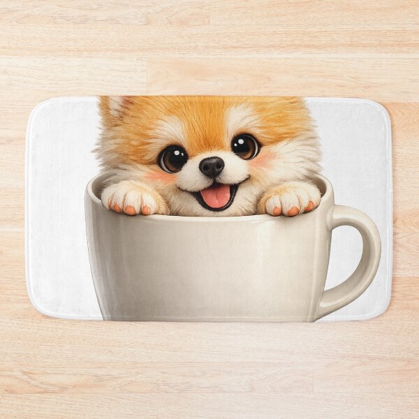 Item preview, Cute Pomeranian Sitting in Coffee Cup – Fluffy Puppy Teacup Art | Pomeranian Coffee Lover Gift designed and sold by irfanshikh.