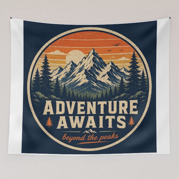Item preview, Adventure Awaits Beyond the Peaks Vintage Badge designed and sold by InkWanderStudio.