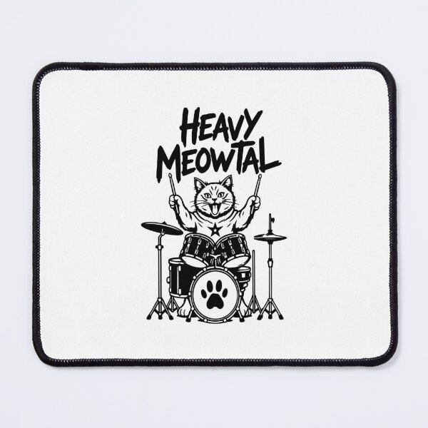 Item preview, heavy meowtal funny rock metal drummer cat designed and sold by artCreativeColony.
