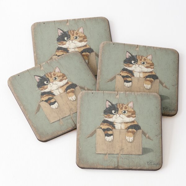 Item preview, Tortie Cat Stuffed in a Too-Small Box designed and sold by PictorialWhimsy.