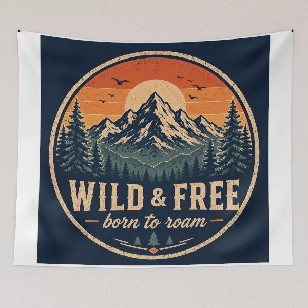 Item preview, Wild and Free Vintage Mountain Adventure Design designed and sold by InkWanderStudio.