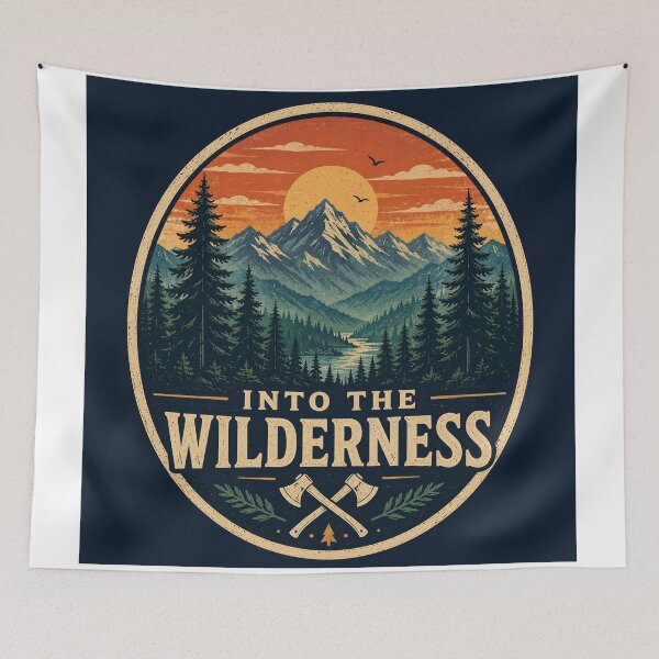 Item preview, Into the Wilderness Retro Outdoor Badge designed and sold by InkWanderStudio.