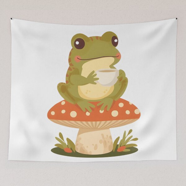 Item preview, Cottagecore Frog with Tea — Cute Mushroom Frog Sticker designed and sold by tommysworks.