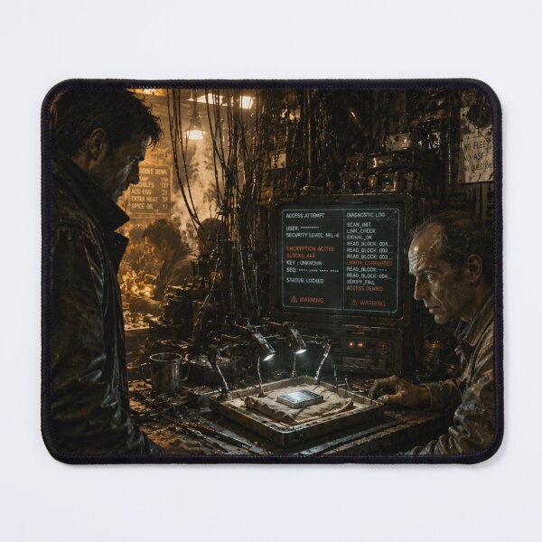 Item preview, Cyberpunk Electronics Repair Shop | Sci-Fi Data Shard Detective Art designed and sold by Element Horizon Studio.