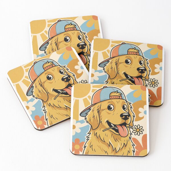 Item preview, Happy Golden Retriever Sticker — 70s Summer Retro Dog with Flower, Sunshine Flat Design designed and sold by ElhamiStudio.