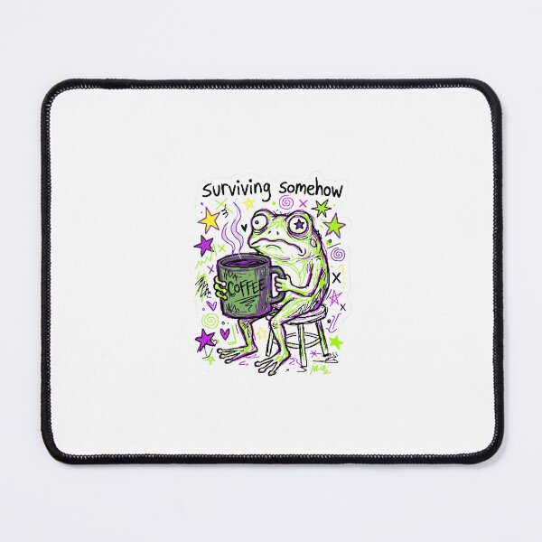 Item preview, Surviving Somehow Frog on Stool Coffee Sticker designed and sold by UrbanVoid Studio.