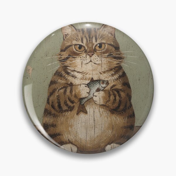Item preview, Tabby Cat Guarding One Single Fish designed and sold by PictorialWhimsy.