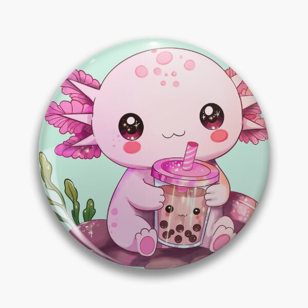 Item preview, Cute axolotl with bubble tea – kawaii pastel boba animal illustration designed and sold by StudioPeachPop.