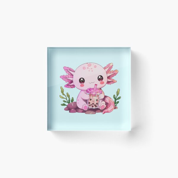 Item preview, Cute axolotl with bubble tea – kawaii pastel boba animal illustration designed and sold by StudioPeachPop.