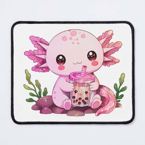 Item preview, Cute axolotl with bubble tea – kawaii pastel boba animal illustration designed and sold by StudioPeachPop.