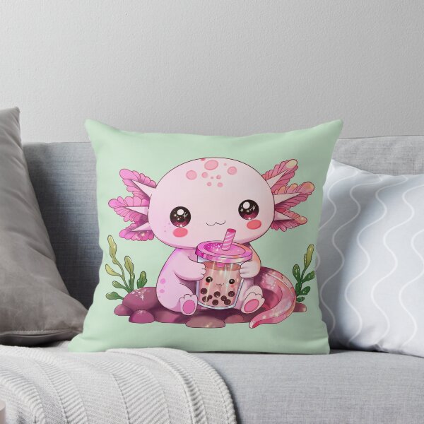 Item preview, Cute axolotl with bubble tea – kawaii pastel boba animal illustration designed and sold by StudioPeachPop.