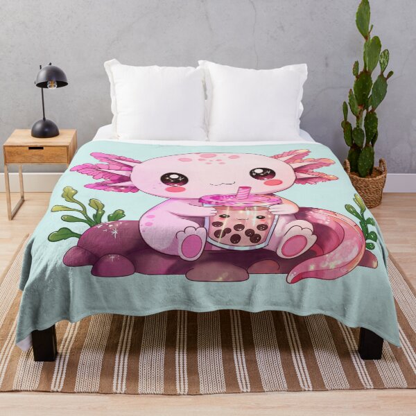Item preview, Cute axolotl with bubble tea – kawaii pastel boba animal illustration designed and sold by StudioPeachPop.