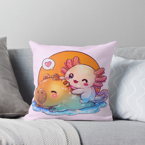 Item preview, Kawaii axolotl and capybara best friends – cozy pastel animal illustration designed and sold by StudioPeachPop.
