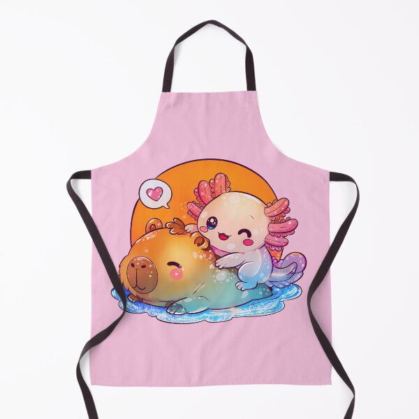 Item preview, Kawaii axolotl and capybara best friends – cozy pastel animal illustration designed and sold by StudioPeachPop.