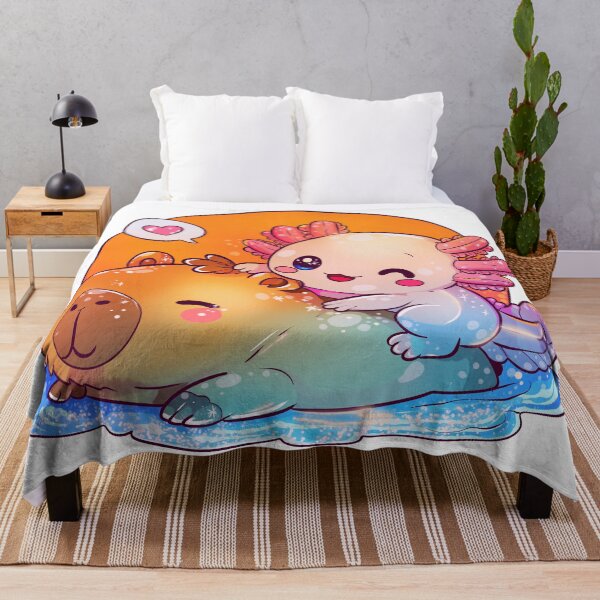 Item preview, Kawaii axolotl and capybara best friends – cozy pastel animal illustration designed and sold by StudioPeachPop.