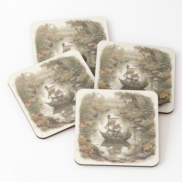 Item preview, Field Mouse Sailing a Leaf Boat designed and sold by PictorialWhimsy.