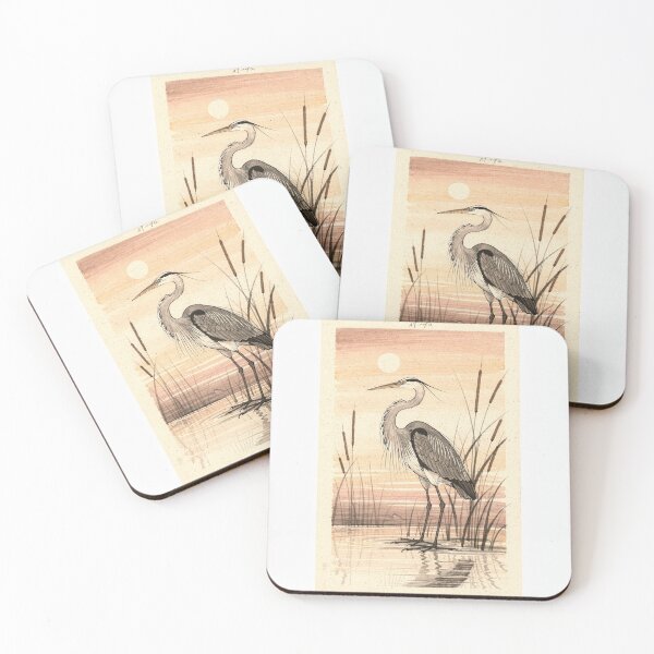 Item preview, Ink Heron Among Reeds at Dusk designed and sold by PictorialWhimsy.