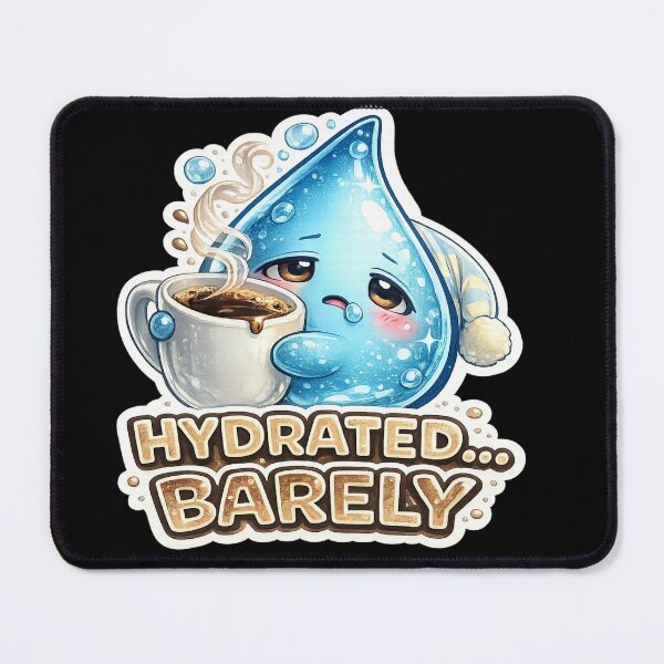 Artikelvorschau, Kaum hydriert | Niedlicher Kaffeetropfen-Aufkleber | 3D-Kawaii-Hydrationsmaskottchen entworfen und verkauft von Timeless Junction.