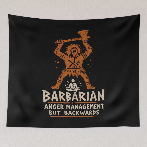 Item preview, Barbarian Anger Management But Backwards Funny Fantasy Art designed and sold by Fenay Designs.