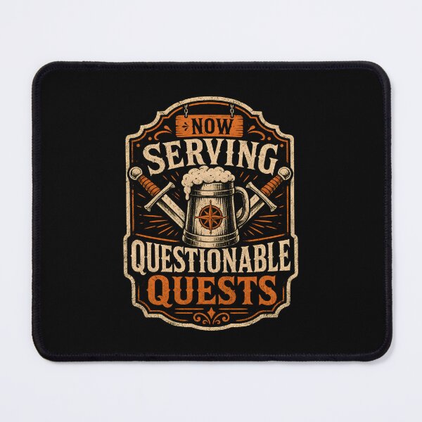 Item preview, Now Serving Questionable Quests Vintage Tavern Sign Art designed and sold by Fenay Designs.