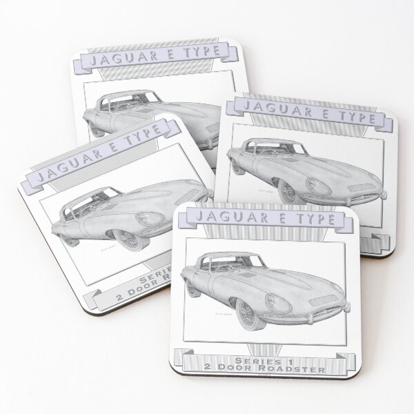 Aperçu de l'œuvre Jaguar Type E Série 1 Roadster 2 portes dessiné à la main créée et vendue par Classic Car Art Drawings.