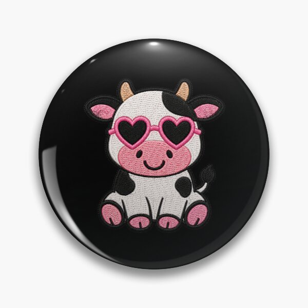 Artikelvorschau, Niedlicher Kuh-Stickaufnäher | Kawaii-Kuh mit Herz-Sonnenbrille entworfen und verkauft von ColorSplash123.