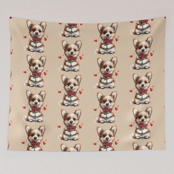 Item preview, Corgi Puppy With Rose and Hearts designed and sold by Erika Kaisersot.