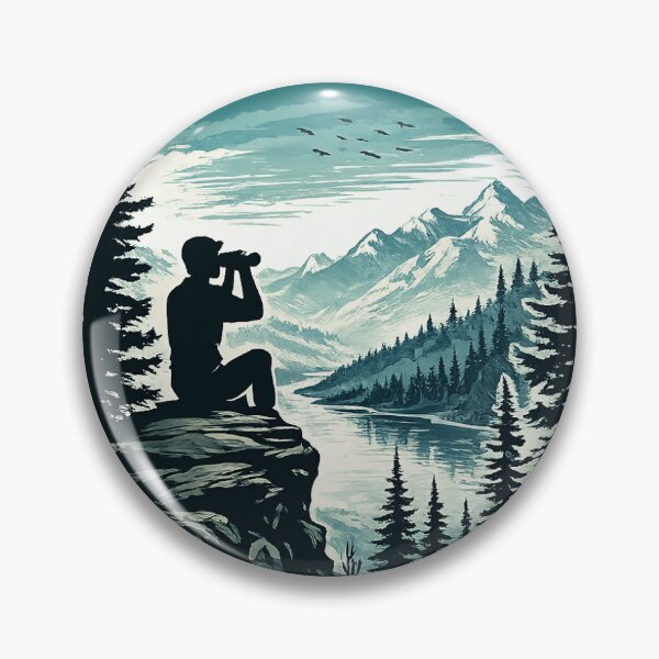 Item preview, Mountain Explorer Silhouette Teal Circle - Wilderness Adventure Art designed and sold by myforestfog.