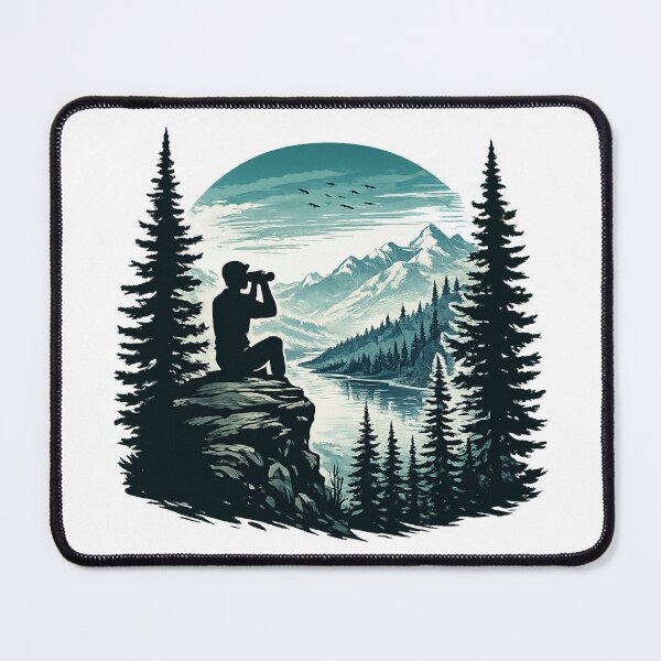 Item preview, Mountain Explorer Silhouette Teal Circle - Wilderness Adventure Art designed and sold by myforestfog.