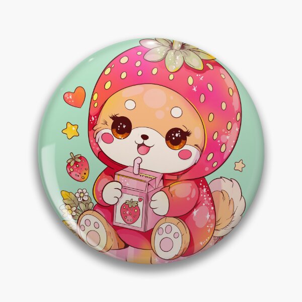 Item preview, Cute strawberry fox kawaii drinking a box of strawberry juice | Pink berry costume chibi animal art designed and sold by StudioPeachPop.