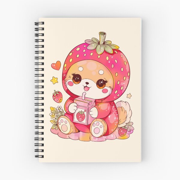 Item preview, Cute strawberry fox kawaii drinking a box of strawberry juice | Pink berry costume chibi animal art designed and sold by StudioPeachPop.