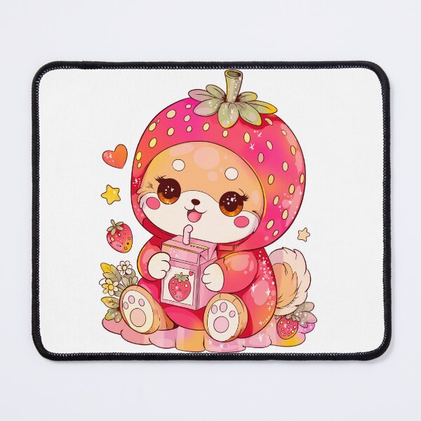 Item preview, Cute strawberry fox kawaii drinking a box of strawberry juice | Pink berry costume chibi animal art designed and sold by StudioPeachPop.