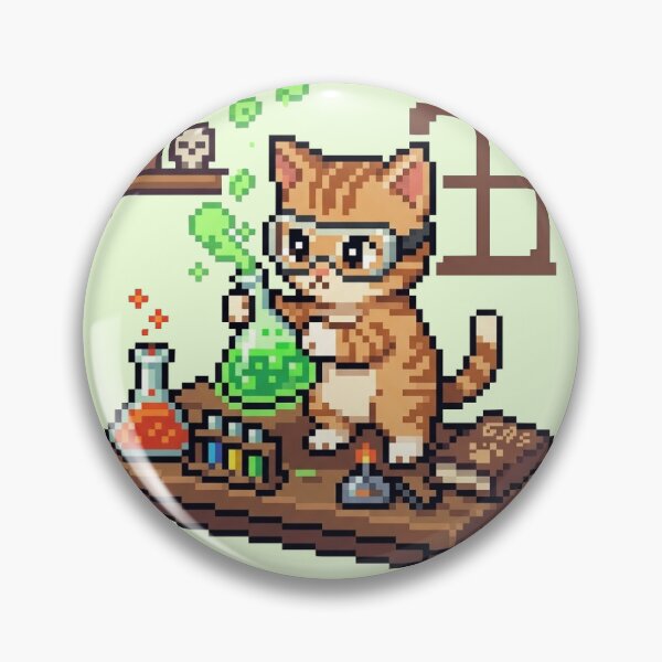 Item preview, Cute Professor Cat Alchemist with Bubbling Green Potion in Fantasy Lab — Funny Science Cat Dot Art Design designed and sold by Matilda Pixel.