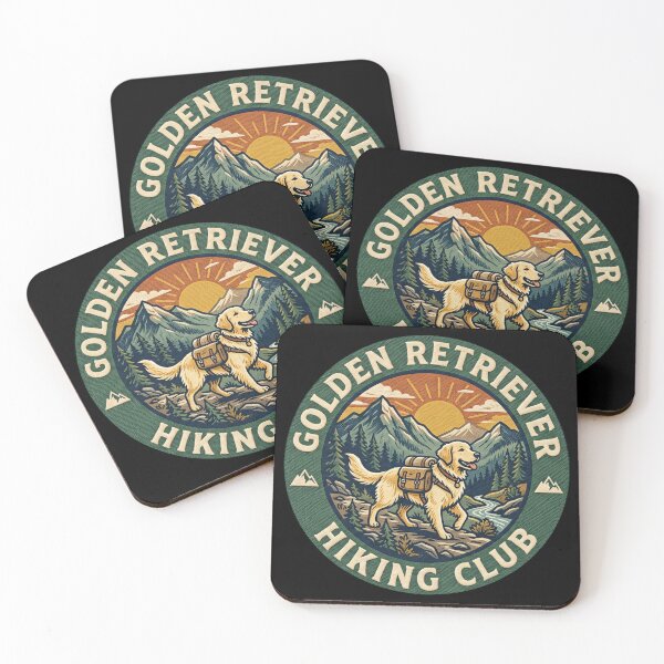 Item preview, Golden Retriever Hiking Club - Retro Vintage Mountain Adventure Badge designed and sold by Wild-way Art.