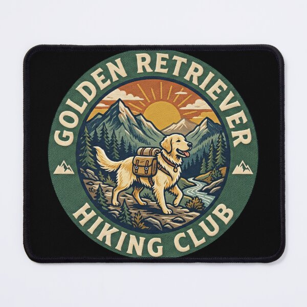 Item preview, Golden Retriever Hiking Club - Retro Vintage Mountain Adventure Badge designed and sold by Wild-way Art.