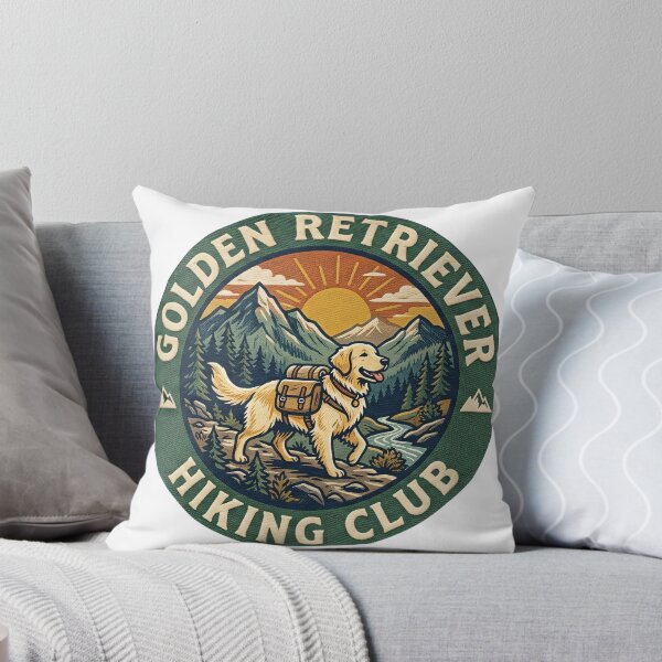 Item preview, Golden Retriever Hiking Club - Retro Vintage Mountain Adventure Badge designed and sold by Wild-way Art.