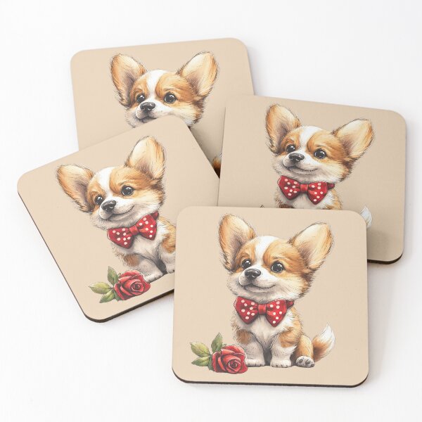 Item preview, Corgi Puppy with Rose and Red Bow designed and sold by Erika Kaisersot.