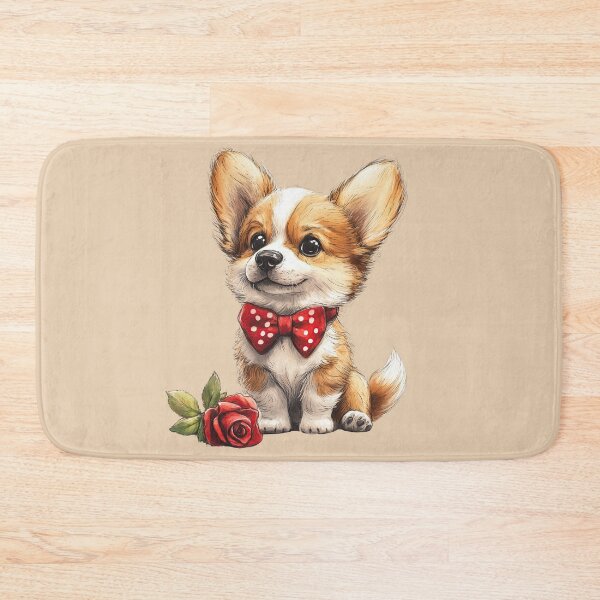 Item preview, Corgi Puppy with Rose and Red Bow designed and sold by Erika Kaisersot.