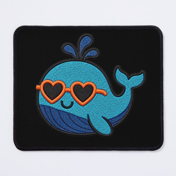 Item preview, Happy Whale Embroidery Patch | Kawaii Whale with Heart Sunglasses designed and sold by ColorSplash123.