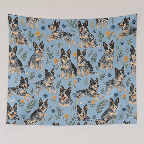 Item preview, Australian Cattle Dog Garden Pattern – Cute Blue Heeler Floral Illustration designed and sold by blankTeeShirt.
