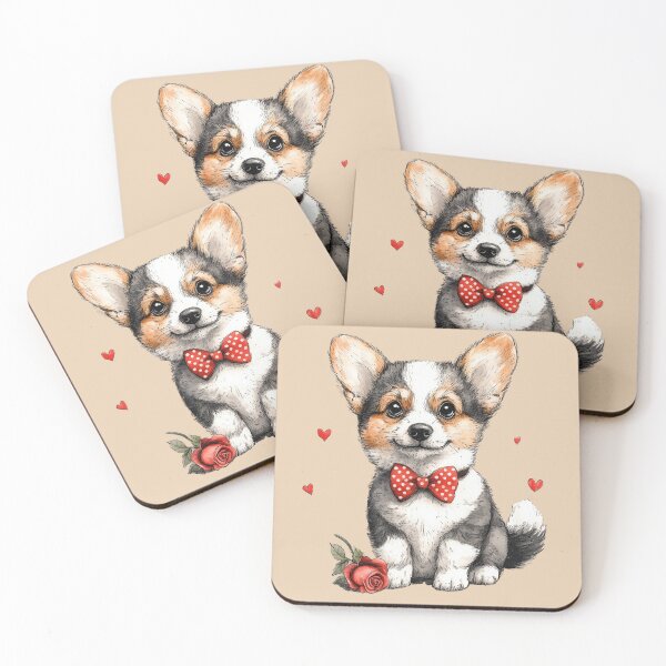 Item preview, Corgi Puppy with Hearts and Rose designed and sold by Erika Kaisersot.