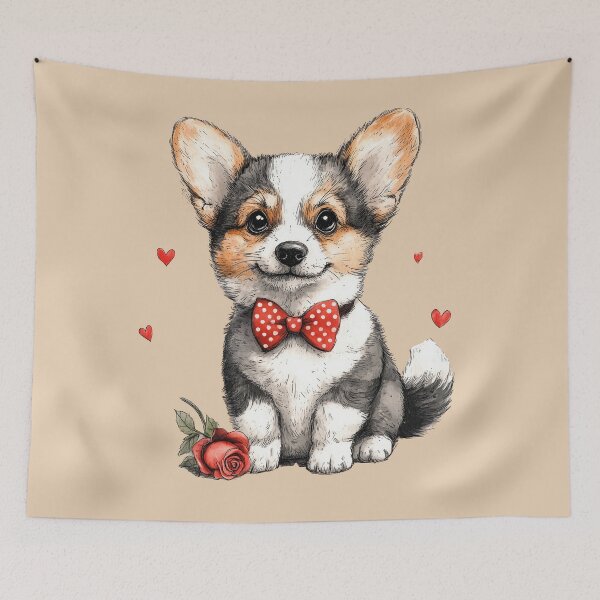 Item preview, Corgi Puppy with Hearts and Rose designed and sold by Erika Kaisersot.