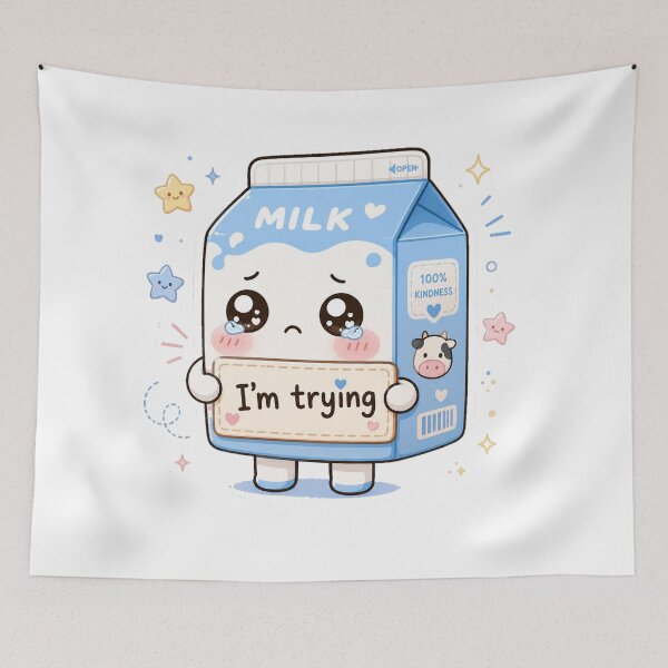 Item preview, I’m Trying Cute Milk Carton Kawaii Sticker designed and sold by InkWanderStudio.